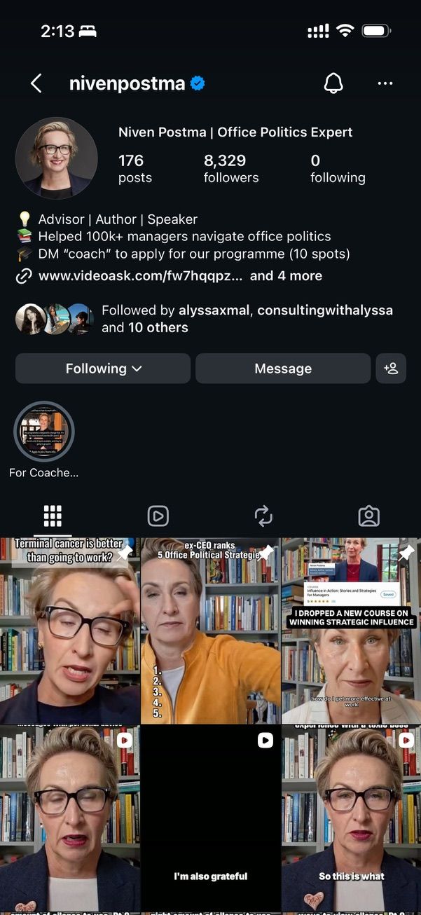 After: Niven Postma's verified Instagram at 8,329 followers